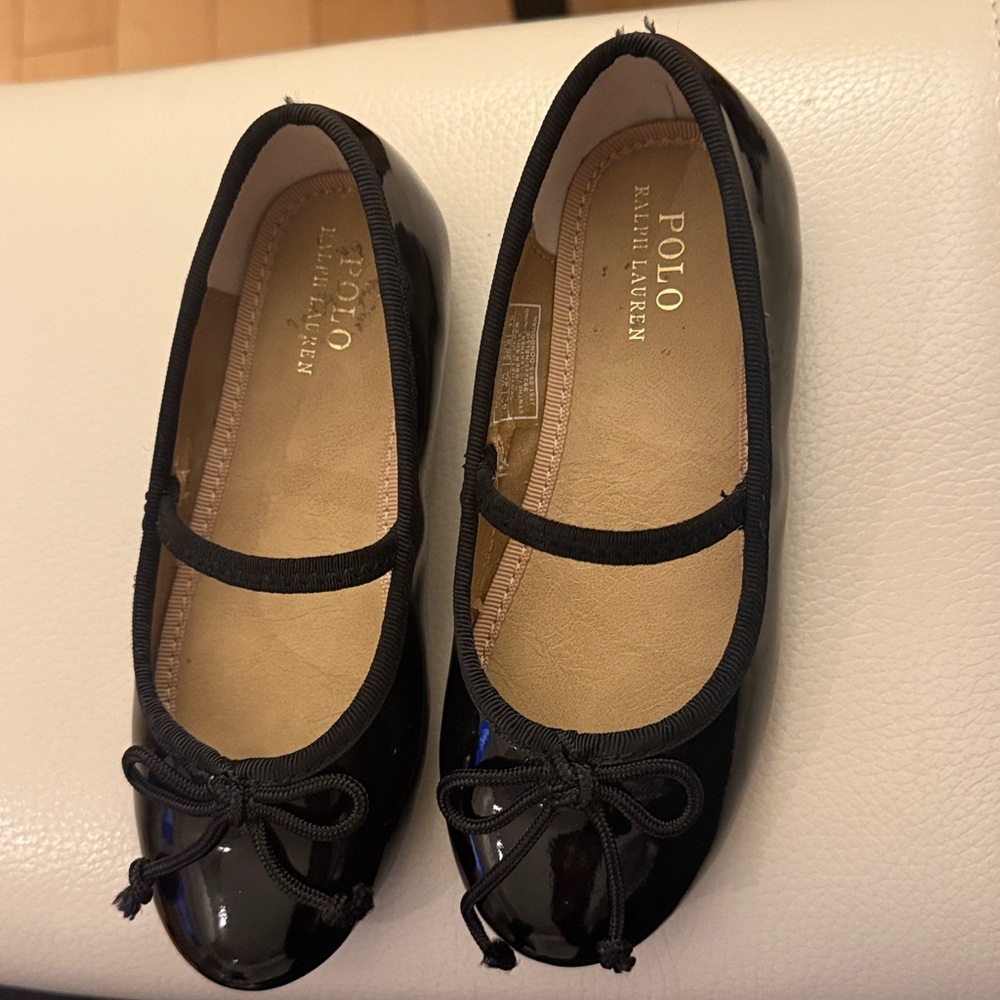 Polo Ralph Lauren Nellie Leather Ballet Flat Black Patent 9 Toddler Girl